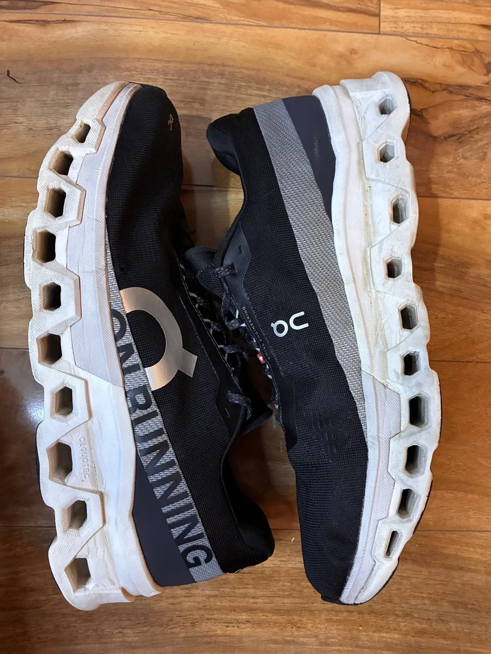 On Cloud Men’s Cloudmonster Athletic Running Shoe Black/White- size 13
